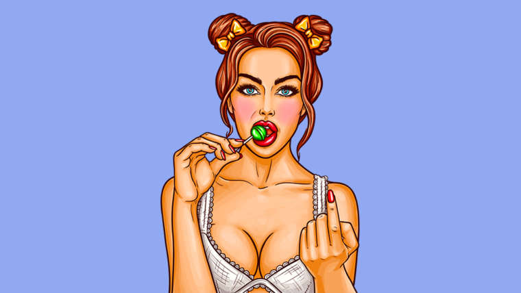 girl eating lollipop pop art